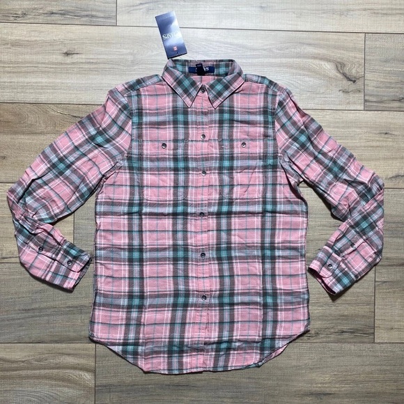 CHAPS Womens Plaid Long Sleeve Button Up Shirt Size Small Pink Turquoise White - Picture 1 of 11